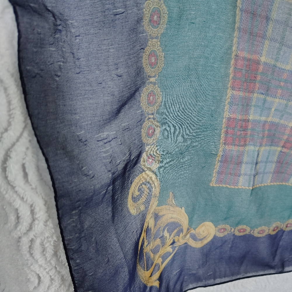 Compagnie Internationale Express Equestrian Plaid Gold Filigree Scarf Old Money - Picture 11 of 17